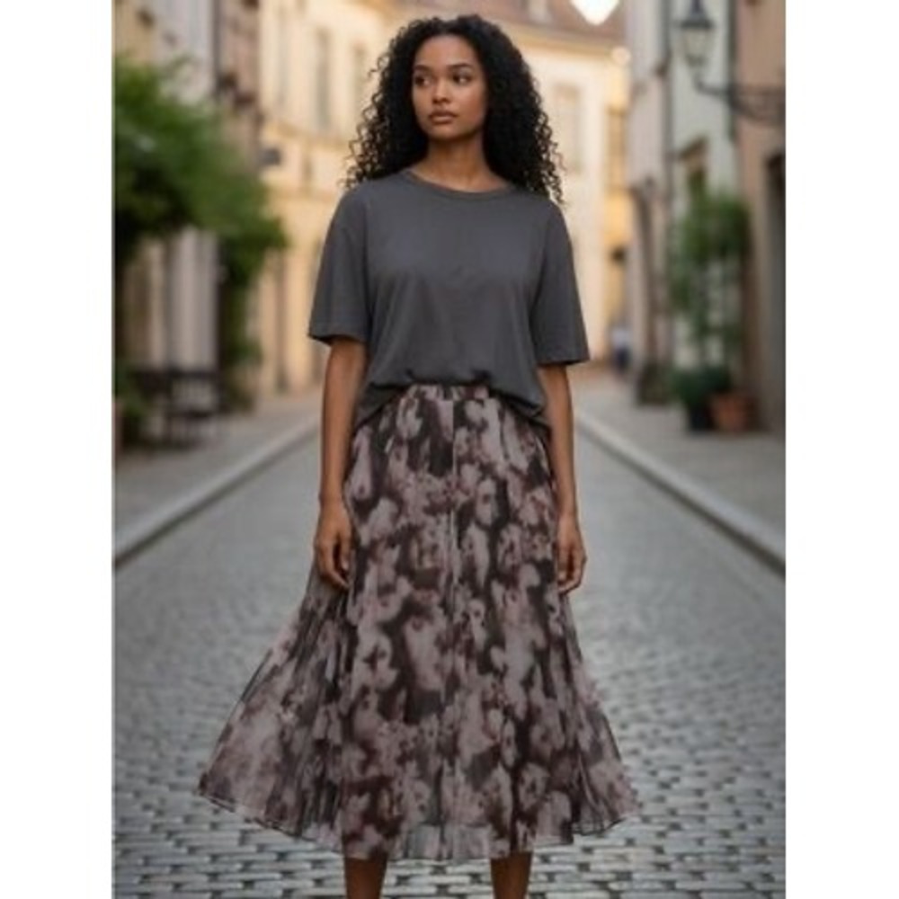 Rachel Zoe Skirt Womens Large Blurred Floral Maxi Circle Grey Blush Chiffon
